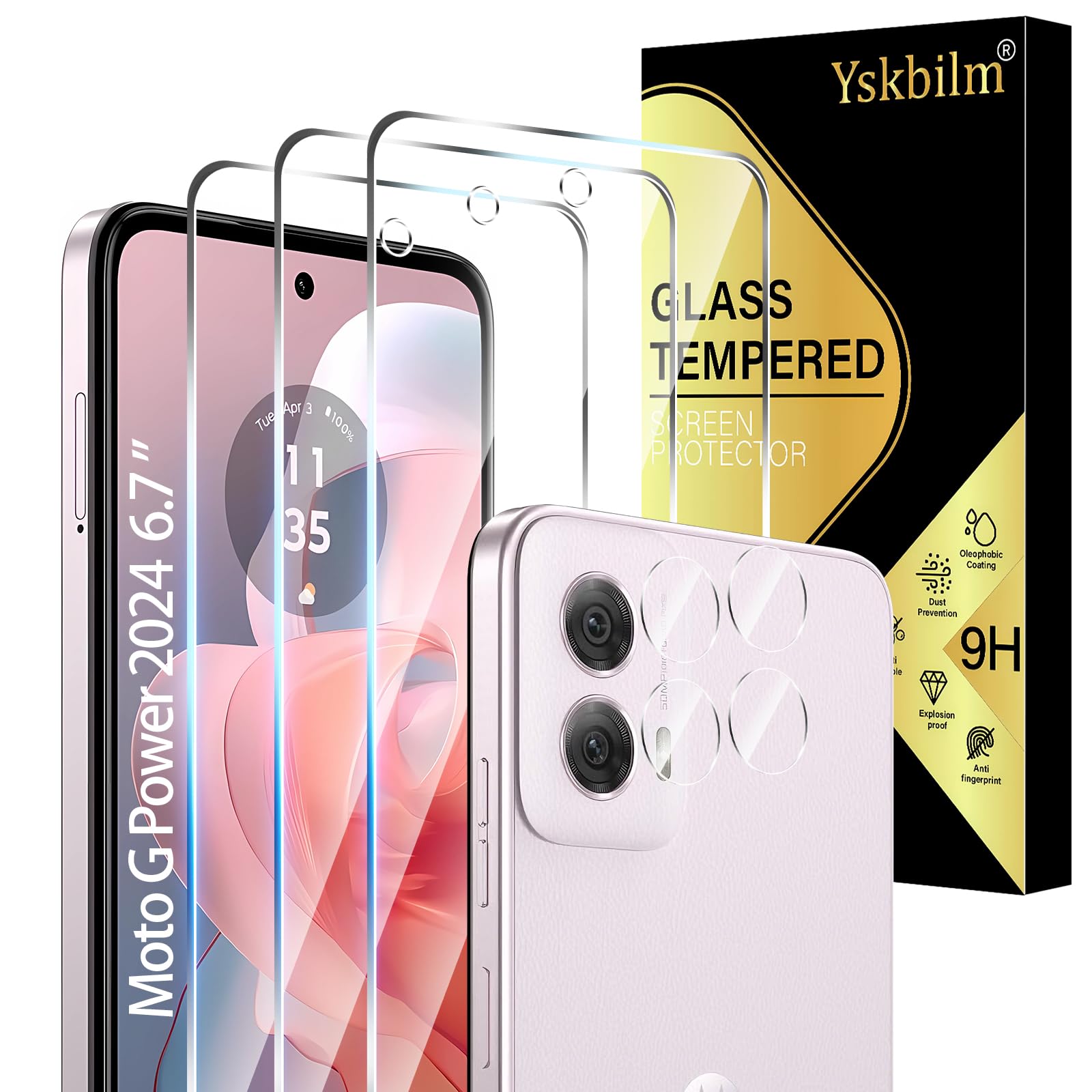 (3+2 Pack) Designed for Motorola Moto G Power 5G 2024 Tempered Glass Screen Protector + Camera Lens Protector,[3D Touch][Bubble-Free][Anti-Scratch] Screen Protector Glass For Motorola G Power 2024