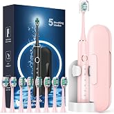 Rtauys M5 Sonic Electric Toothbrush for Adults and Kids - Rechargeable Electric Toothbrush Kids Ages 12+ and Adults with 8 Brush Heads &amp; Travel Case, 120 Days Battery Life - Pink