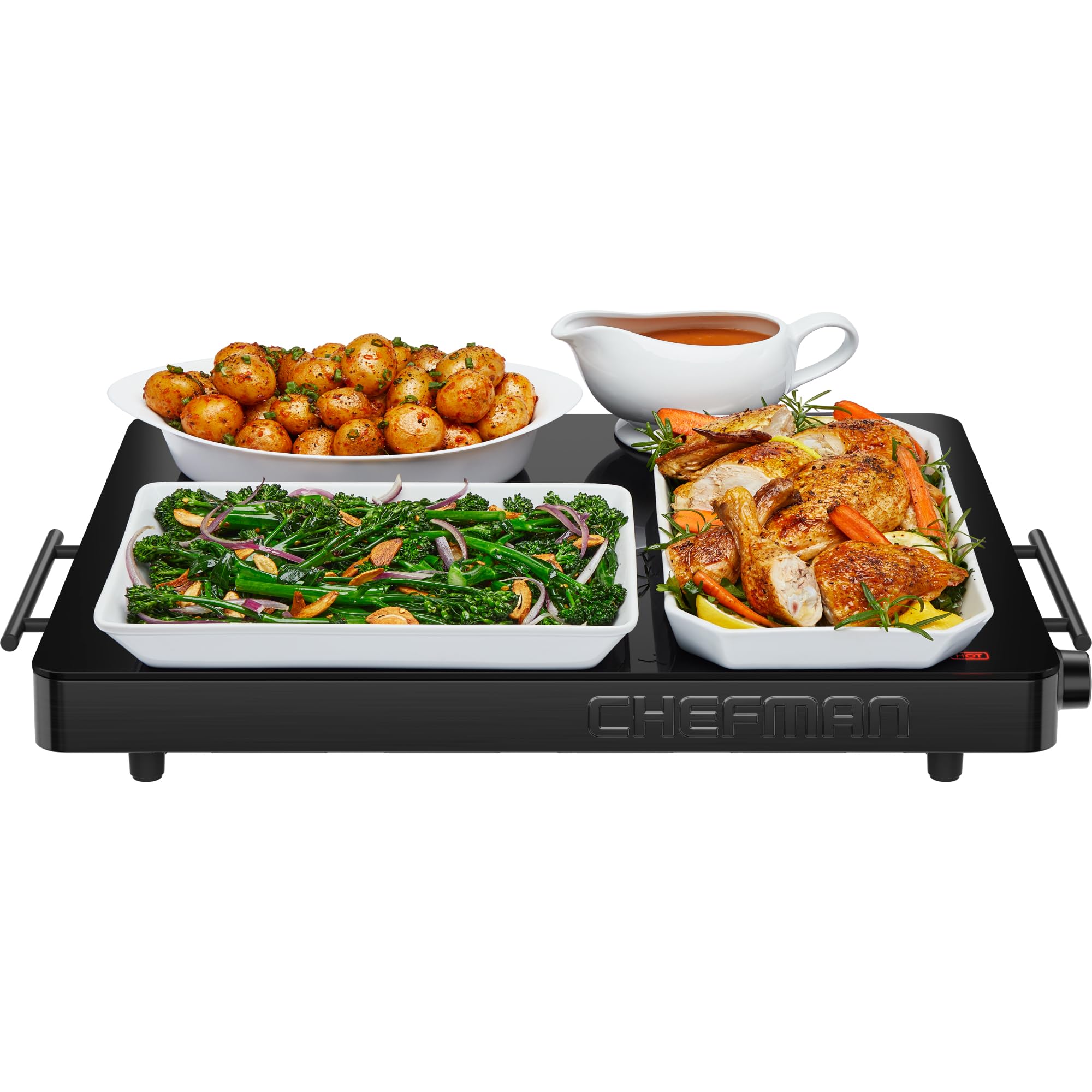 Chefman Electric Warming Tray with Adjustable Temperature Control, Perfect For Buffets, Restaurants, Parties, Events, and Home Dinners, Large 21” x 16” Glass-Top Surface Keeps Food Hot – Black Image