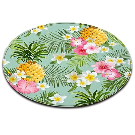 Lb Plante Tropicale Ananas Plante Fleur Blanc Rose Jaune Antidérapant Lavable En Machine Tapis Rond Salon Chambre à Coucher Salle De Bain Cuisine Doux