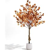 Lunmon Artificial Fall Eucalyptus Trees, Yellow, 3 ft | Faux Eucalyptus Trees with Ground Stakes, Fake Autumn Leaves, Ground Stakes for Porch, Entryway and Thanksgiving Decorations