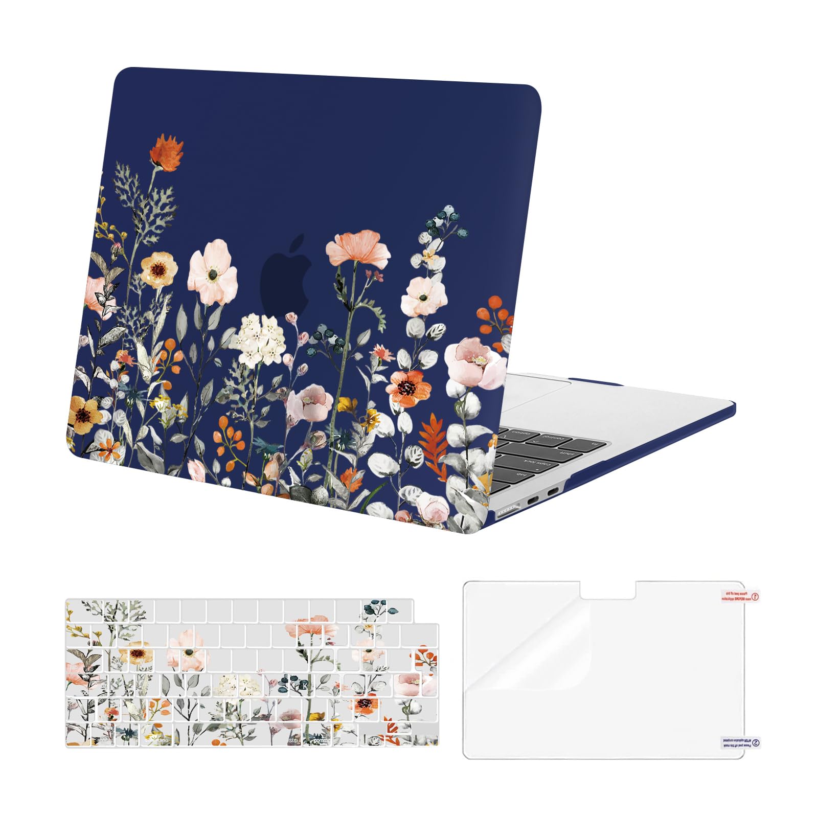 MOSISO Compatible with MacBook Air 13 inch Case M5 M4 M3 M2 2026-2022 A3449 A3240 A3113 A2681, Garden Flowers Hard Shell Cover for MacBook Air 13.6 inch Case &KeyboardSkin&ScreenFilm, Blue — image 1