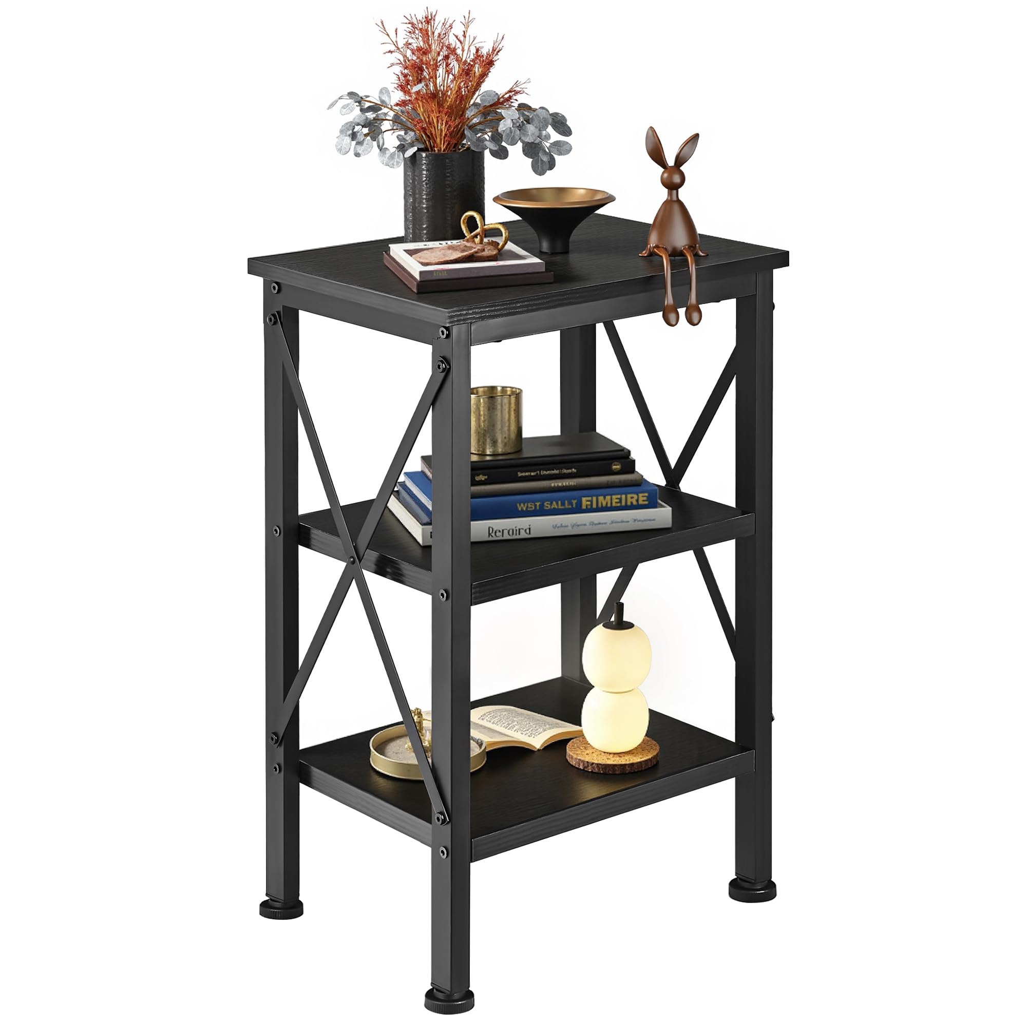 VECELO Modern Nightstands X-Design Side End Table Night Stand with Storage Shelf for Bedroom,Living Room Image