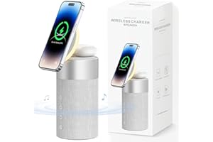 COLSUR Bluetooth Speaker with Night Light - 3 in 1 Mag-Safe Wireless Charger for iPhone 16/15/14/13/12 Series, AirPods Pro/3/2，Gifts for Men& Women