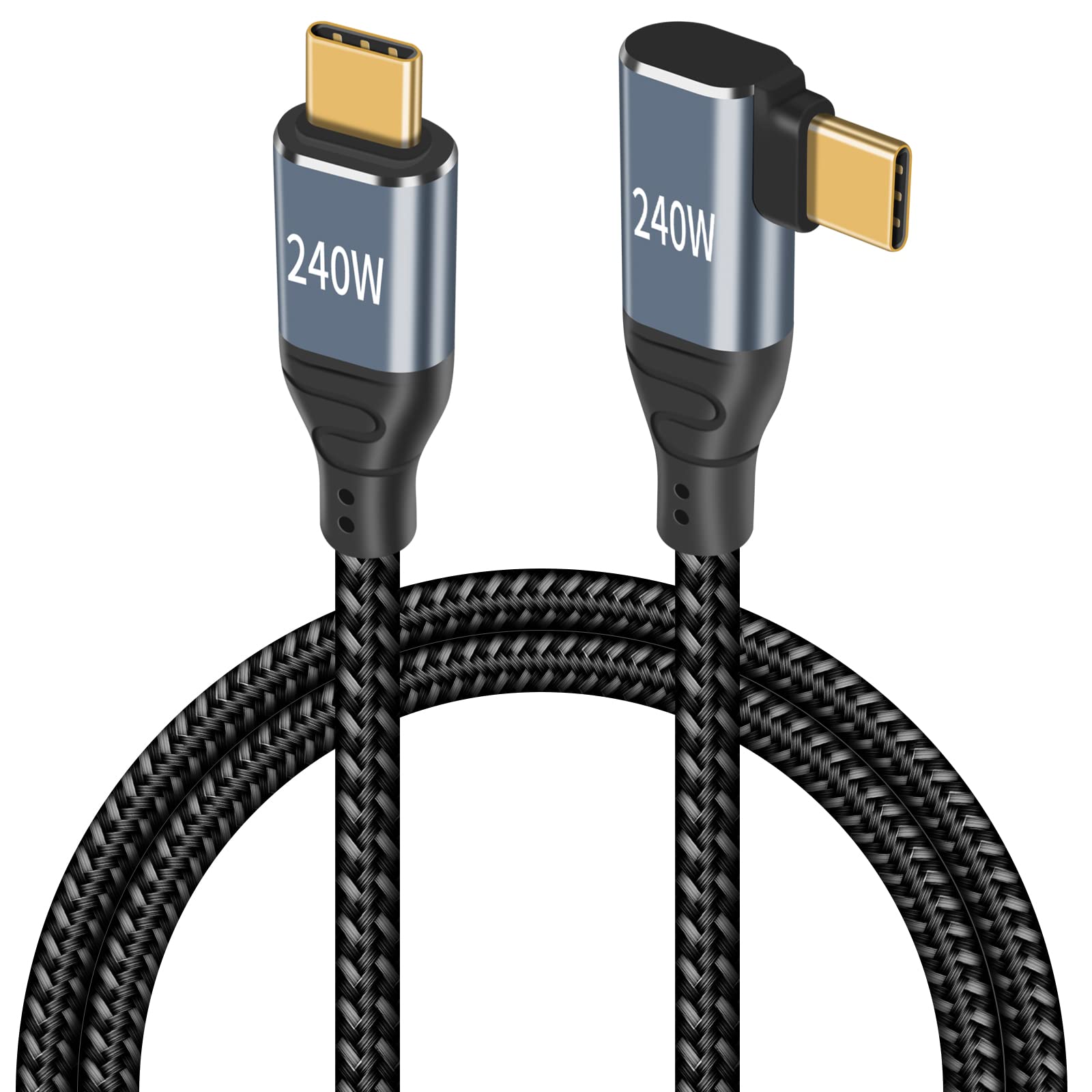 Maxhood USB C to USB C Cable 240W, 5ft Right Angle USB C Cable Fast Charging, PD 3.1 Type C Charger Cord Durable Nylon Braided Compatible With Laptop MacBook Pro 2021, Switch, and More