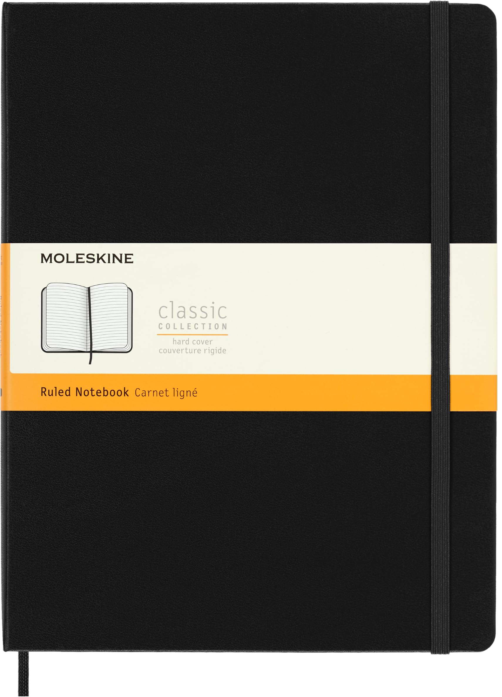 Moleskine Classic Ruled Paper Notebook, Hard Cover and Elastic Closure Journal, Color Black, Size Extra Large 19 x 25 cm, 192 Pages