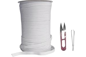 MYUREN 1/4 Inch White Elastic Band 50 Yards High Stretchy Flat Elastic Cord for Sewing & Crafts | Includes Sewing Scissors & Elastic Threader Tool