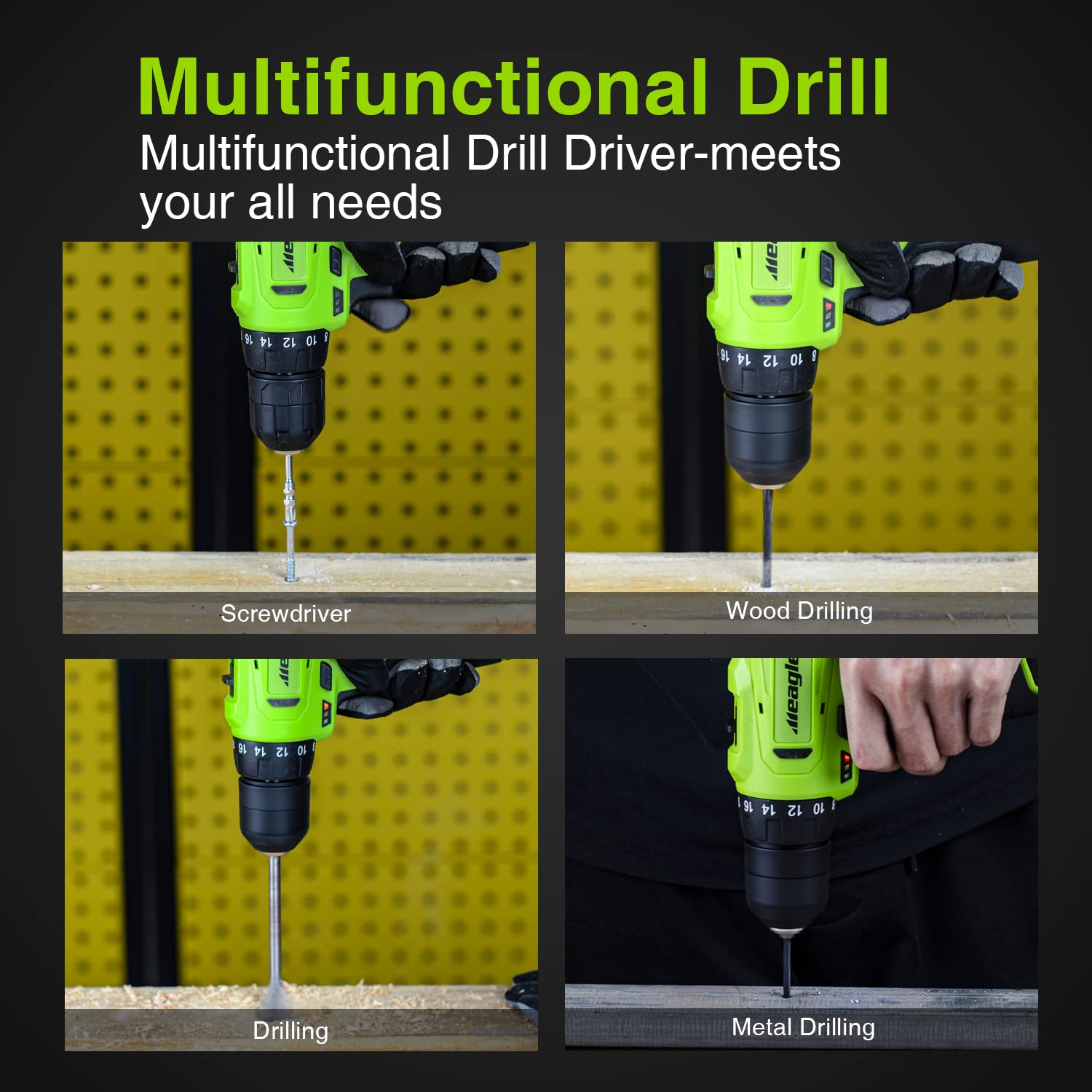 Meagle Cordless Drill, 12V Power Drill set with Battery & charger, 2 Variable Speed Electric Drill 18+1 Torque Setting, 3/8” Chuck with Drill Bits