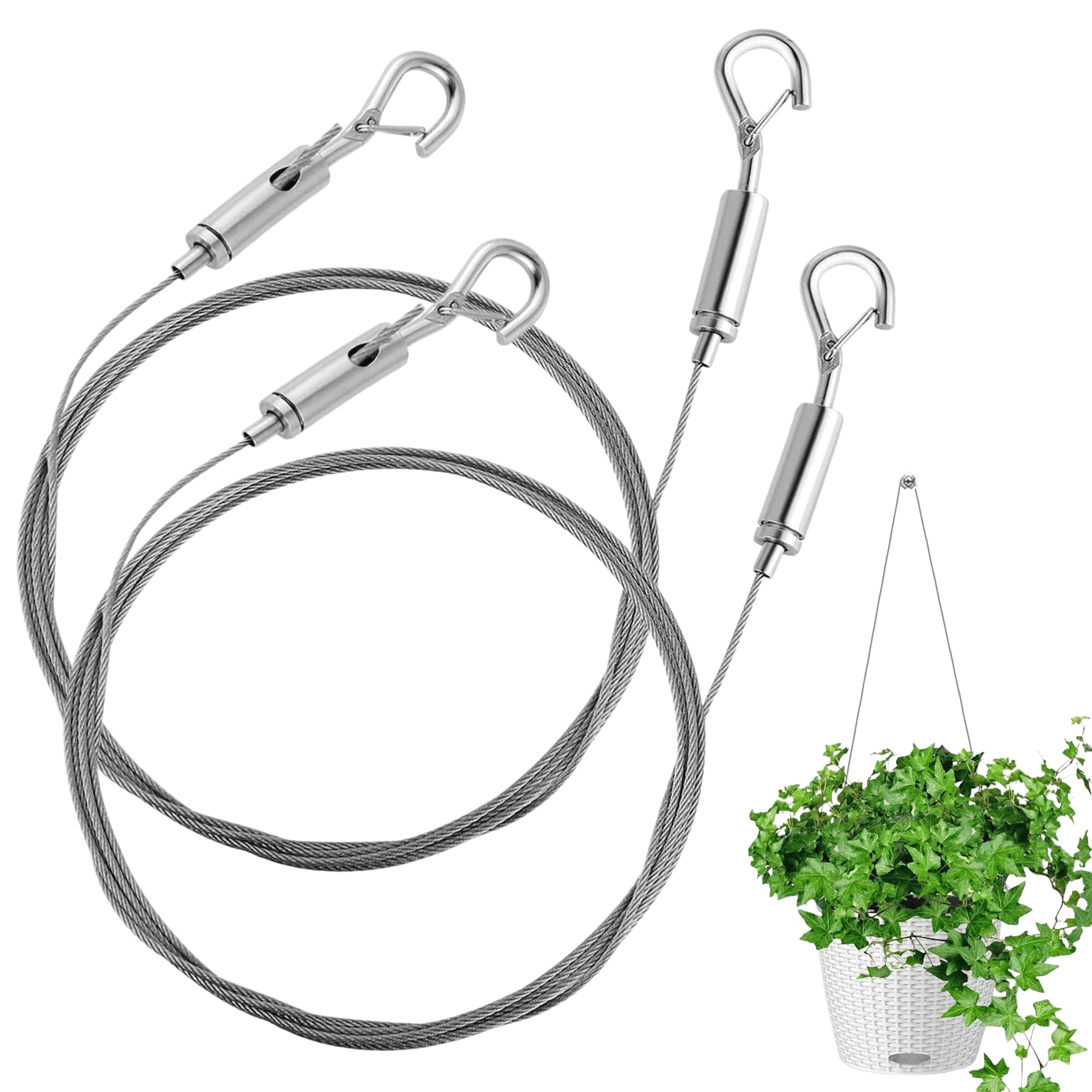 MEKEET 2PCS Picture Hanging Wire Adjustable Stainless Steel Heavy Duty Silver Hanging Wire for Potted Plants Chandelier Photo Frame