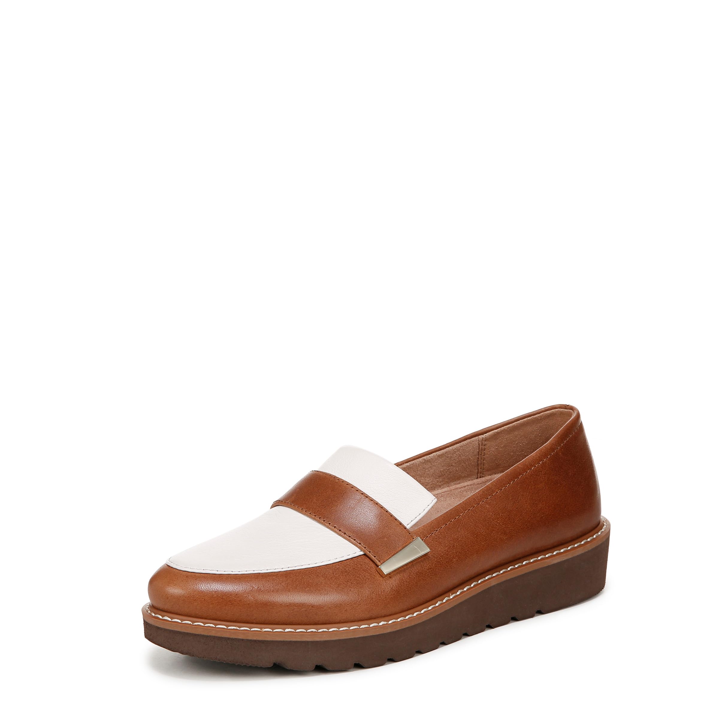 Naturalizer Womens Adiline Slip On Lightweight Platform Loafer Warm White/English Tea Color Block 7.5 W