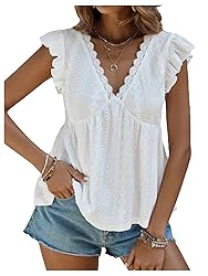 SweatyRocks Women's Lace Trimmed V Neck Ruffled