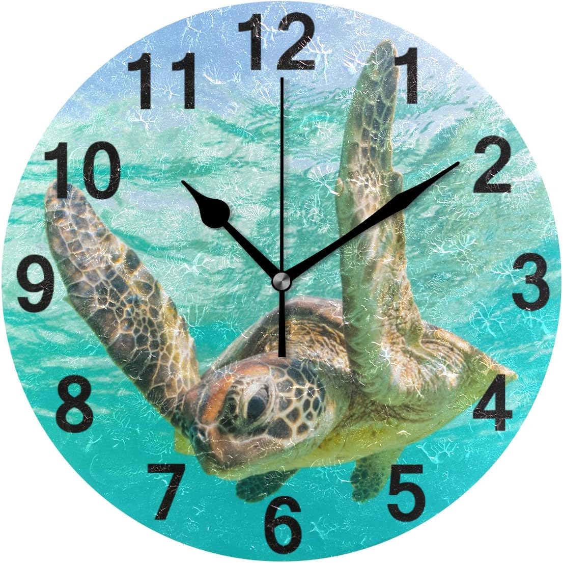 ZZKKO Ocean Sea Marine Turtle Wall Clock Quartz Analog