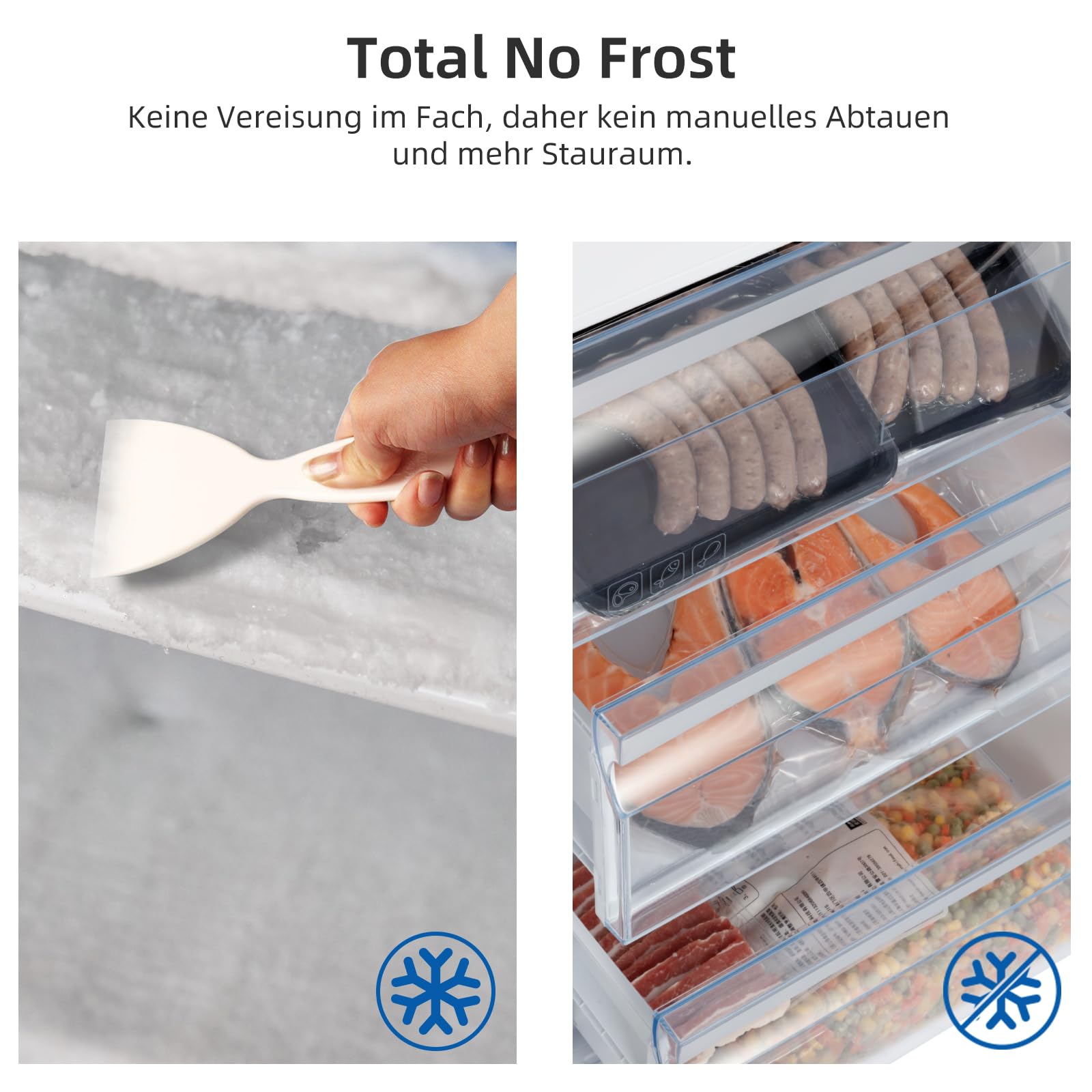 CHIQ Kühlschrank mit Gefrierfach No Frost | 356 L | 200 cm H, 60 cm B, 63 cm T| Smart Kontrol, Eco Mode, Leise 35 dB | 4-Sterne-Gefrieren, Schnellkühlung, LED-Touch-Display | FBM351NEI42 4