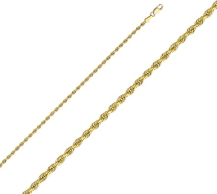 TGDJ 14k Gold Chain | 14KY 2.5mm Solid Rope DC Chain Necklace Top Gold & Diamond Jewelry