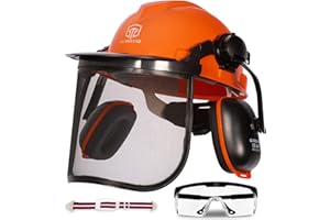 Chainsaw Helmet With Face Shield, Ear Muffs, and Visor Combo Set - Forestry Professional Helmet for Chainsaw Use With Removab