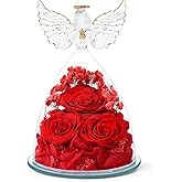 FIACO Valentines Day Gifts for Her Women, Preserved Flowers Forever Eternal Fresh Rose in Glass Angel Figurines Flowers for Delivery Red Roses for Grandma Mom Sister Wife Girlfriend Mother Birthday