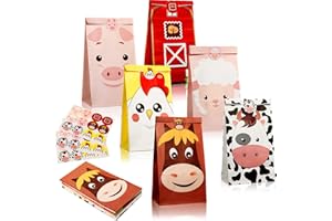 Dianelhall 30 Pack Farm Party Favor Bags Animal Goodie Candy Bags for Boys Girls Farm Theme Birthday Baby Shower Party Supplies Decorations, 6 Designs