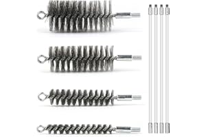 CTSYUQOO 50 in Pipe Cleaning Brush Set with Stainless Steel Bristles, Wire Brush with 4 Flexible Rods, Stainless Steel Pipe Brush 4pcs for Auto Parts, Bottles, Tubes. (3/5, 1, 1 3/5, 2 in Brush Heads)