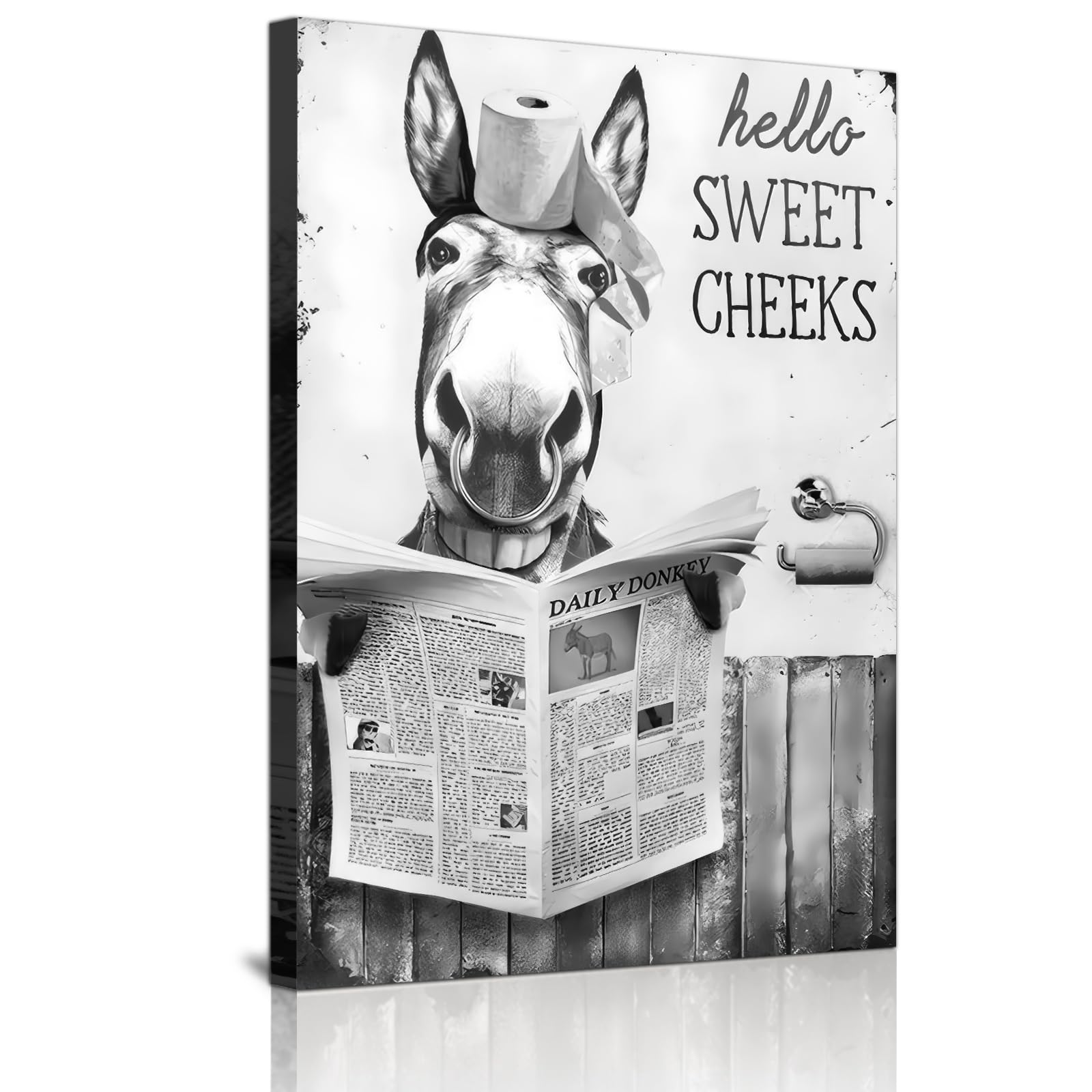 ZFTCN Funny Newspaper Animal Wall Art, Animal Wall Pictures on Toilets, Black and White Canvas Pictures, Bathroom, Bedroom Decoration, Frameless (Ass, 40 x 60 cm)