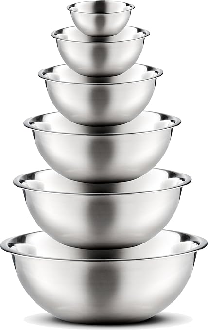 Stainless Steel Mixing Bowls by Finedine (Set of 6) Polished Mirror Finish Nesting Bowls, ¾ - 1.5 - 3 - 4 - 5 - 8 Quart - Cooking Supplies