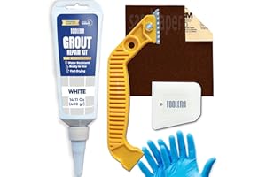 TOOLERA Tile Grout Repair Kit – Grout Filler (14.11 Oz / 400 gr), Grout Removal Tool, Spatula, Fast Drying Grout Repair Kit for Bathroom Shower Kitchen Floor Tile (5 Pcs Set) (White)