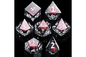 Silph PLC DND Dice Set-7 PCS, Sharp Edge Dice Accessories with Box for MTG, Role Playing Dice & Resin Dice Mold with Dice D20 D12 D10 D8 D6 D4 for RPG Table Set Card Games (Crimson Ruby Catseye)