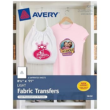 Avery 3271 T-Shirt Transfers for Inkjet Printers For Light Fabric