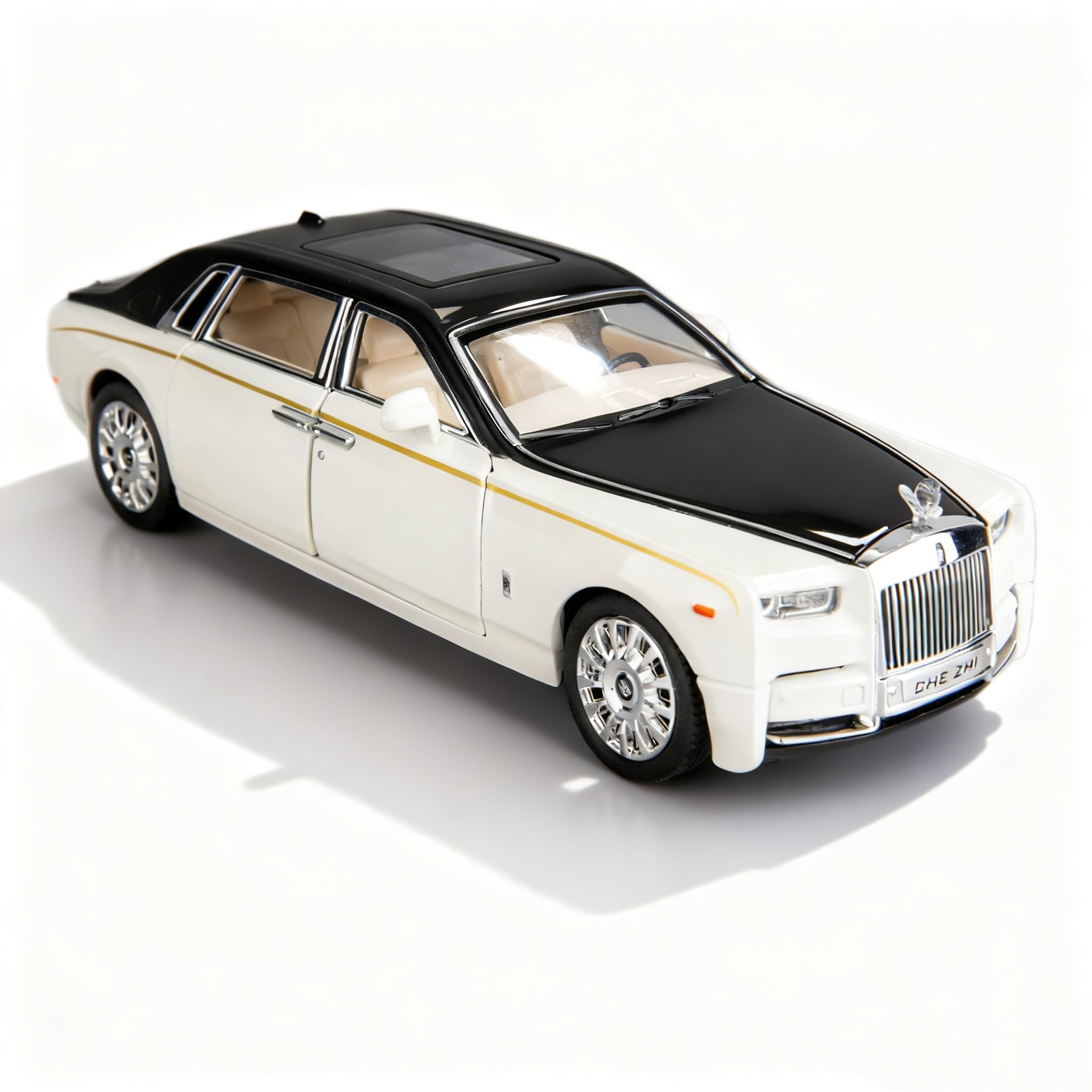 TGRCM-CZ 1:24 Rolls-Royce Phantom Model Car, Zinc Alloy Pull Back Toy Diecast Toy Cars with Sound and Light for Kids Boy Girl Gift(White)