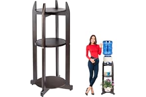 BETSEO Natural Solid Wood Water Dispenser Floor Stand (32.8" Hight-11.2" Wide) Drink Dispenser Floor Stand with 3 Round Shelfs Included for 1-5 Gallon Water Bottles/Crocks, Water Jug (Walnut Color)
