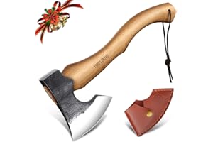 PURPLEBIRD Hatchet Axe with Sheath for Camping, 15 Inch Bushcraft Axe Carbon Steel Chopping Axes Wood Handle Splitting Axes, Hand-Forged Camping Hatchet for Carving Bushcraft Outdoor Forest Garden