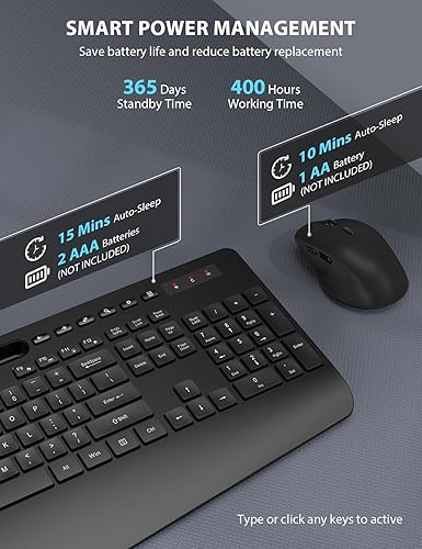 Wireless Keyboard and Mouse Combo - Full-Sized Ergonomic Keyboard 