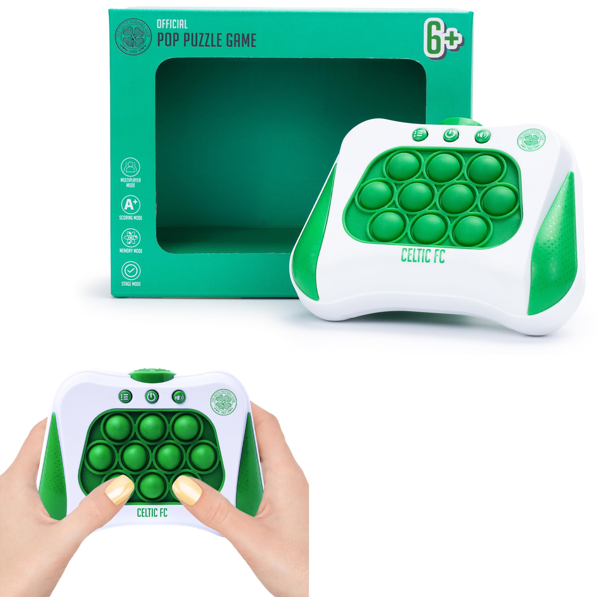 Celtic Officially Licensed Pop It Electric: Pop Up Lights Puzzle Game. Perfect for any fan of The Hoops. Ideal Kids Toy Gift - Bubble Sensory, Electronic Smart Antistress Fidget Toy.
