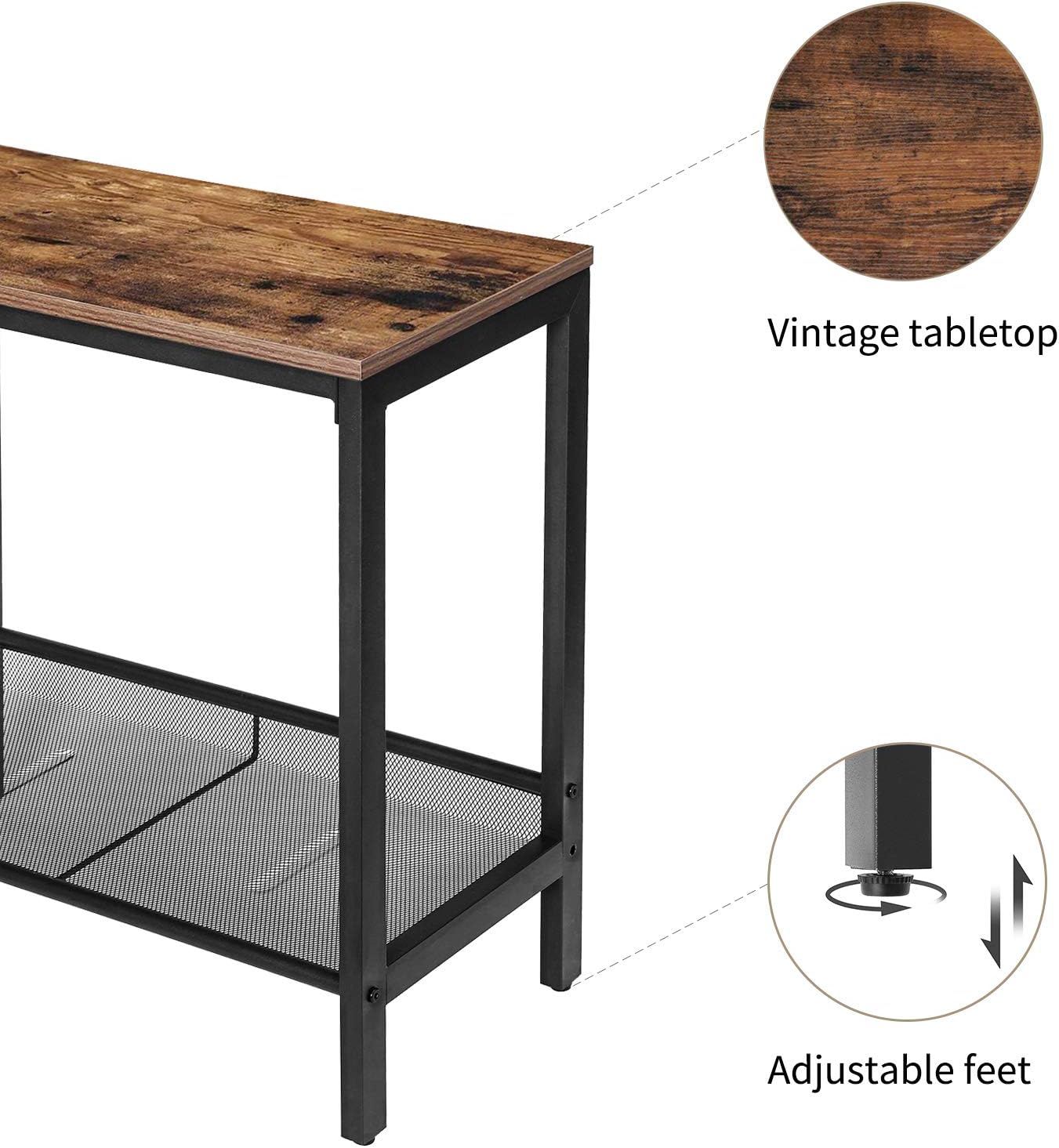 HOOBRO Side Table, Set of 2 Narrow Nightstands, Industrial End Table with Flat or Slant Adjustable Mesh Shelf for Small Spaces, Stable Metal Frame and Easy Assembly, Rustic Brown BF24BZ01: Home & Kitchen
