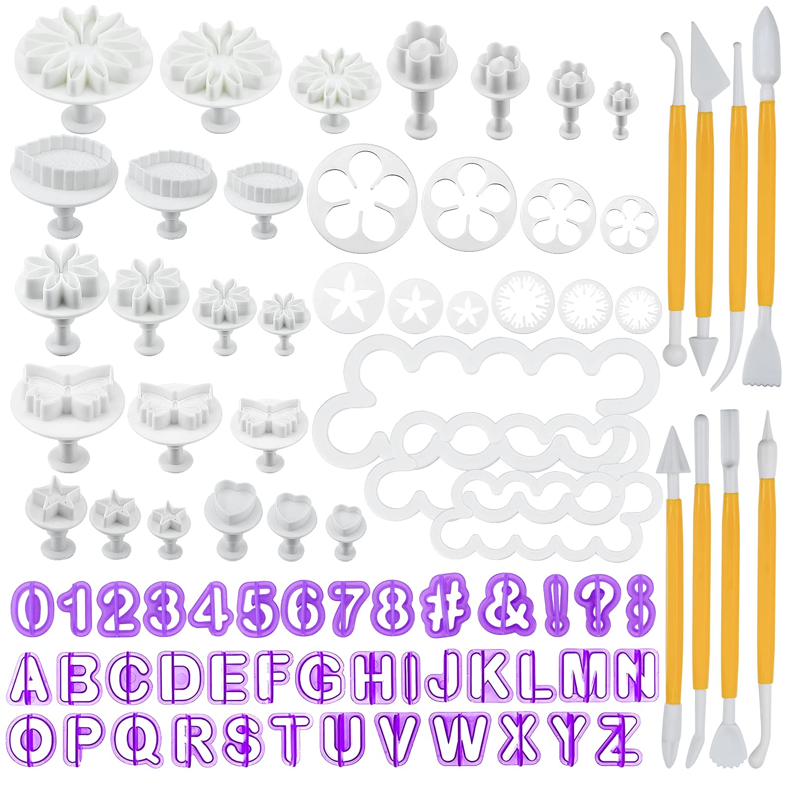 84 Pcs Cake Decorating Tools Fondant Cutters, Flower Cutters for Sugarcraft, Rose Flower Alphanumeric Characters Moulds Set Best Gift for Biscuits Chocolate Fondant Almond Sugar Syrup