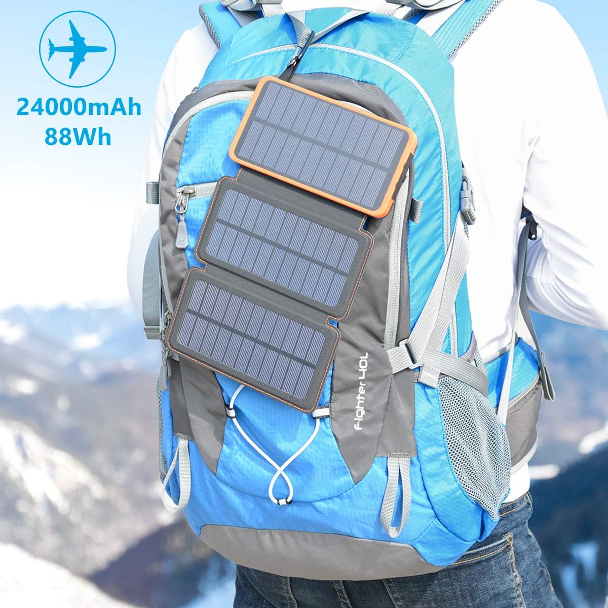 Solar Charger 24000mAh, FEELLE Solar Power Bank with 2 USB Ports Waterproof Portable External Battery Compatible with Smartphones, Tablets and More