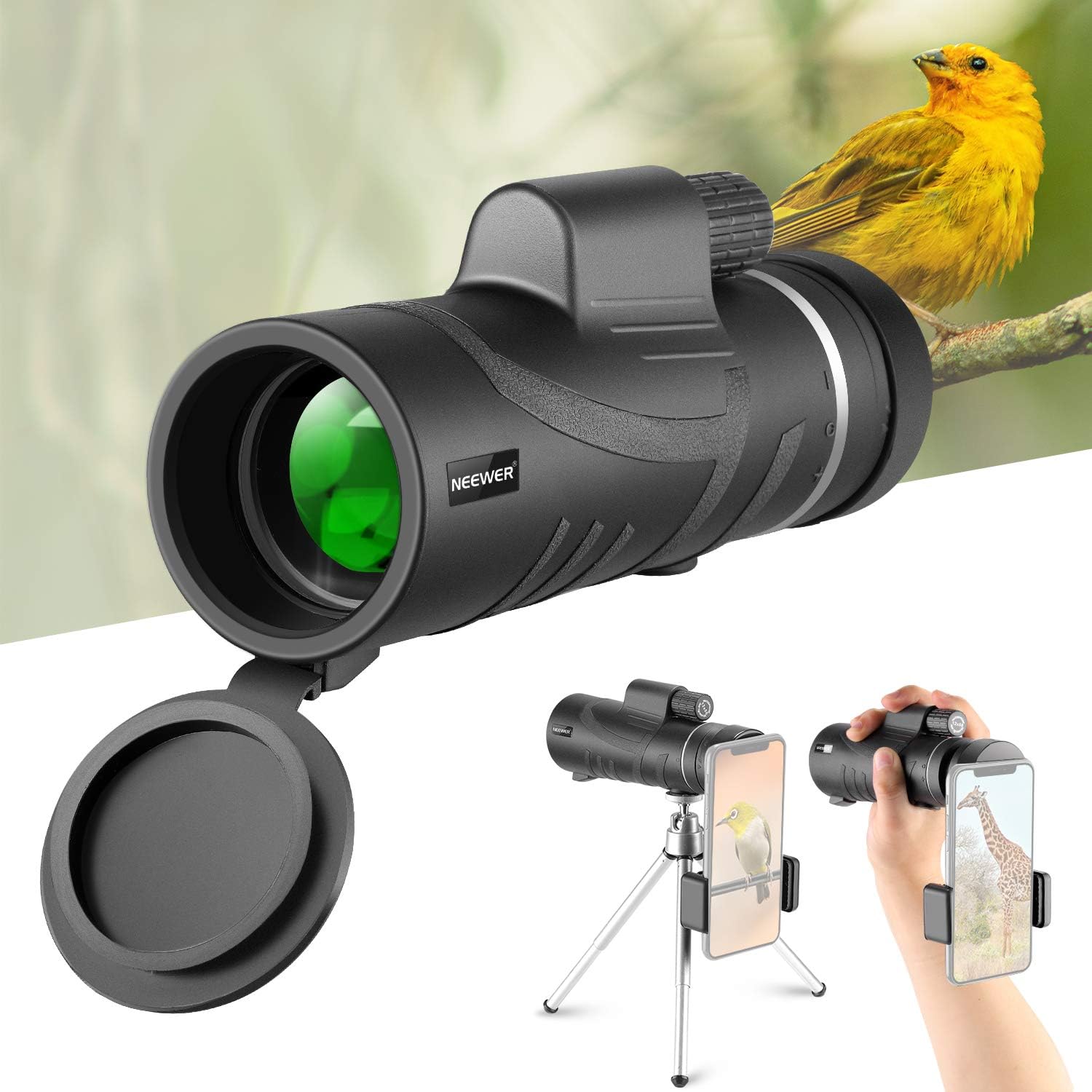 Neewer Monocular Telescope, 12X50 High Power HD with Smartphone Holder and Tripod - Waterproof with Durable Clear FMC BAK4 Prism Compatible with Samsung GALAXY for Bird Watching Camping Hiking