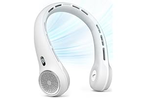 Hssio Neck Fan with 4000mAh Rechargeable Battery & LED Display, Portable Personal Cooler for Women/Men, 3-Speed Bladeless 360° Cooling Fans, Stylish Gift for Gym/Travel/Office, White