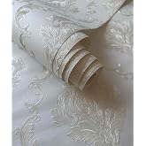 Cream White Damask Wallpaper 3D Embossed Textured Wallpaper [ Non-Pasted ] | Decorative Floral Non-Woven WallPaper, 20.8 in X 393.00 Un-pasted