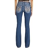 Miss Me Women's Pink Stitched Winged Mid Rise Bootcut Jeans with Faux Flap Pockets