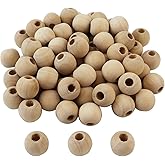 Aqueens 100pcs 16mm Natural Wood Beads Unfinished Round Wooden Loose Spacer for Craft Making DIY, 6mm Hole
