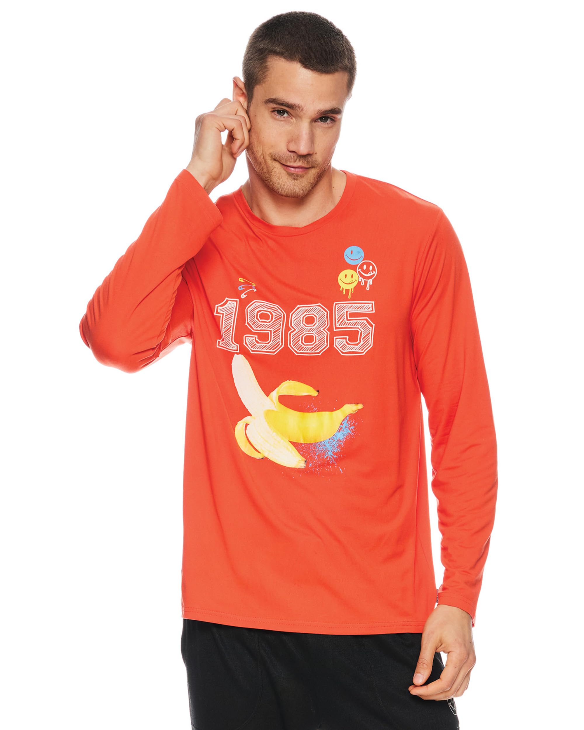 JOE BOXER Mens Lounge Tee - Bright Red Crew Neck Long Sleeve - Mens Loungewear/Sleepwear (Cherry Tomato, Medium)