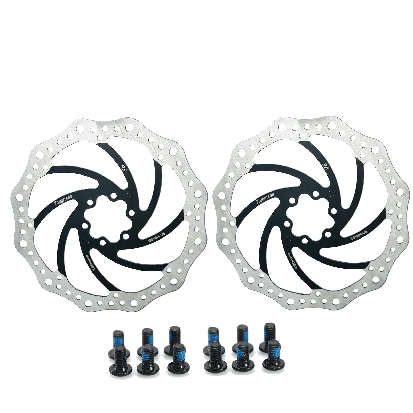 Yongness Bike Brake Disc with 12 Screws, 140mm/160mm/180mm/203mm, Brake Disc Rotor for City Bike, Mountain Bike, Road Bike, Bike Parts (Black 140mm)