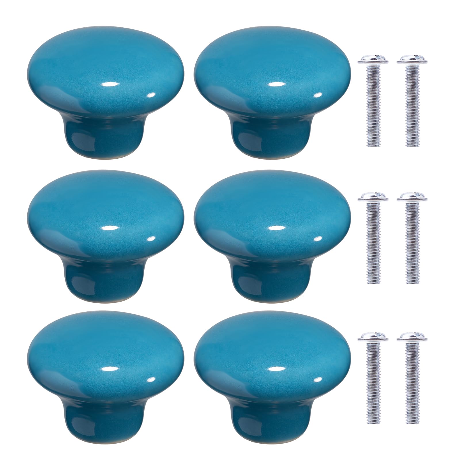 NAKUPENDA 6Pcs Furniture Ceramic Knobs Round Ceramic Cupboard Drawer Knobs Ceramic Handles with Screws for Children's Room Kitchen Cupboards Bookshelf (Blue)
