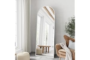 TinyTimes 57"x20" Arched Full Length Mirror, Full Floor Mirror with Stand, Large Full Body Mirror, Wall Mirror for Bedroom Living Room, Aluminum Frame (White)