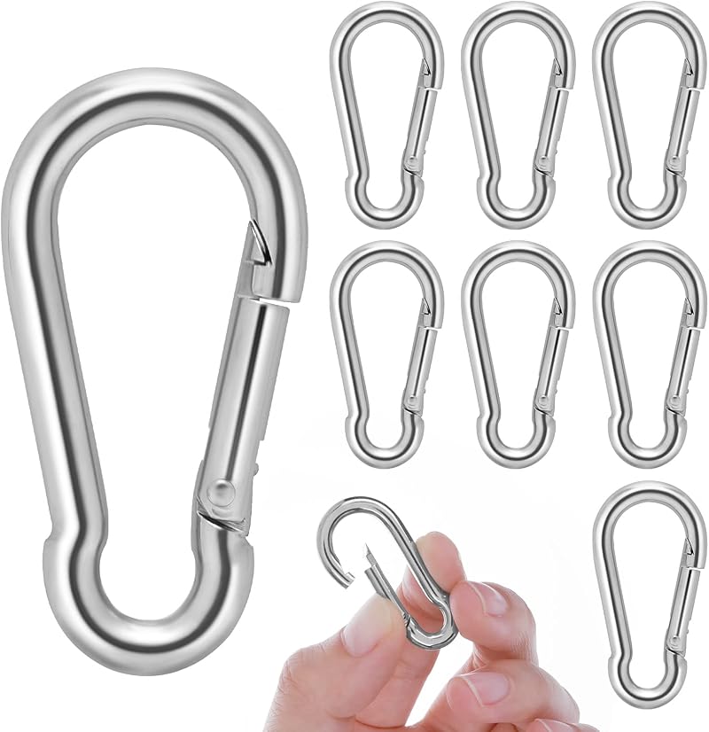 Yolev M4 Spring Loaded Carabiners 304 Stainless Steel 8 Pack Heavy Duty