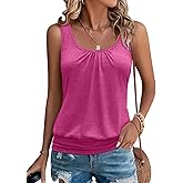 Micticsi Womens Banded Bottom Scoop Neck Tank Tops Pleated Loose Fit Sleeveless Tops Summer Outfits