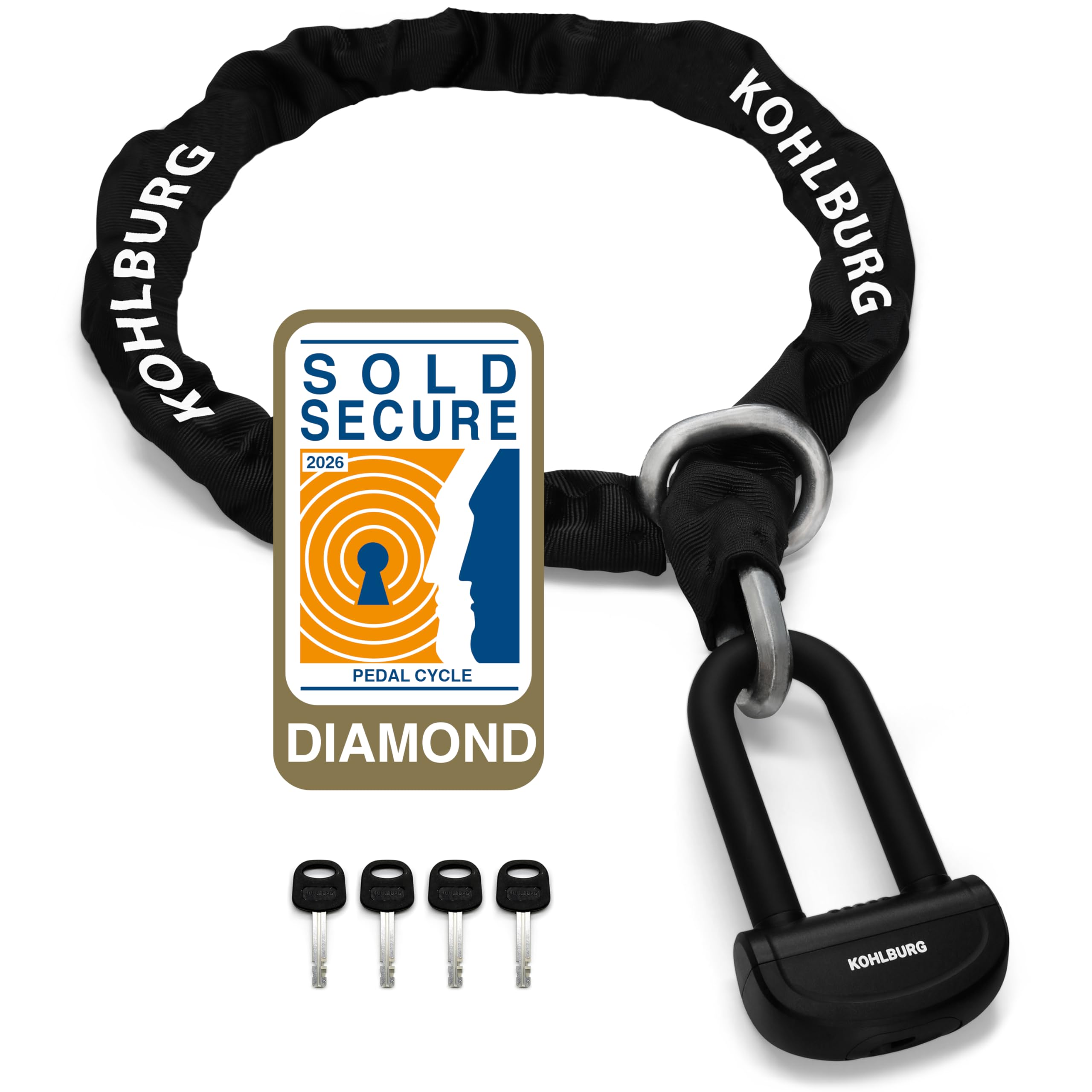 KOHLBURG 6 kg Massive Motorcycle Security Chain Lock - 150cm Long with Our Highest Security Level 15plus of 15 - Heavy Duty 13mm Steel Chain as Anti Theft Motorcycle Lock, Scooter & ebike Lock