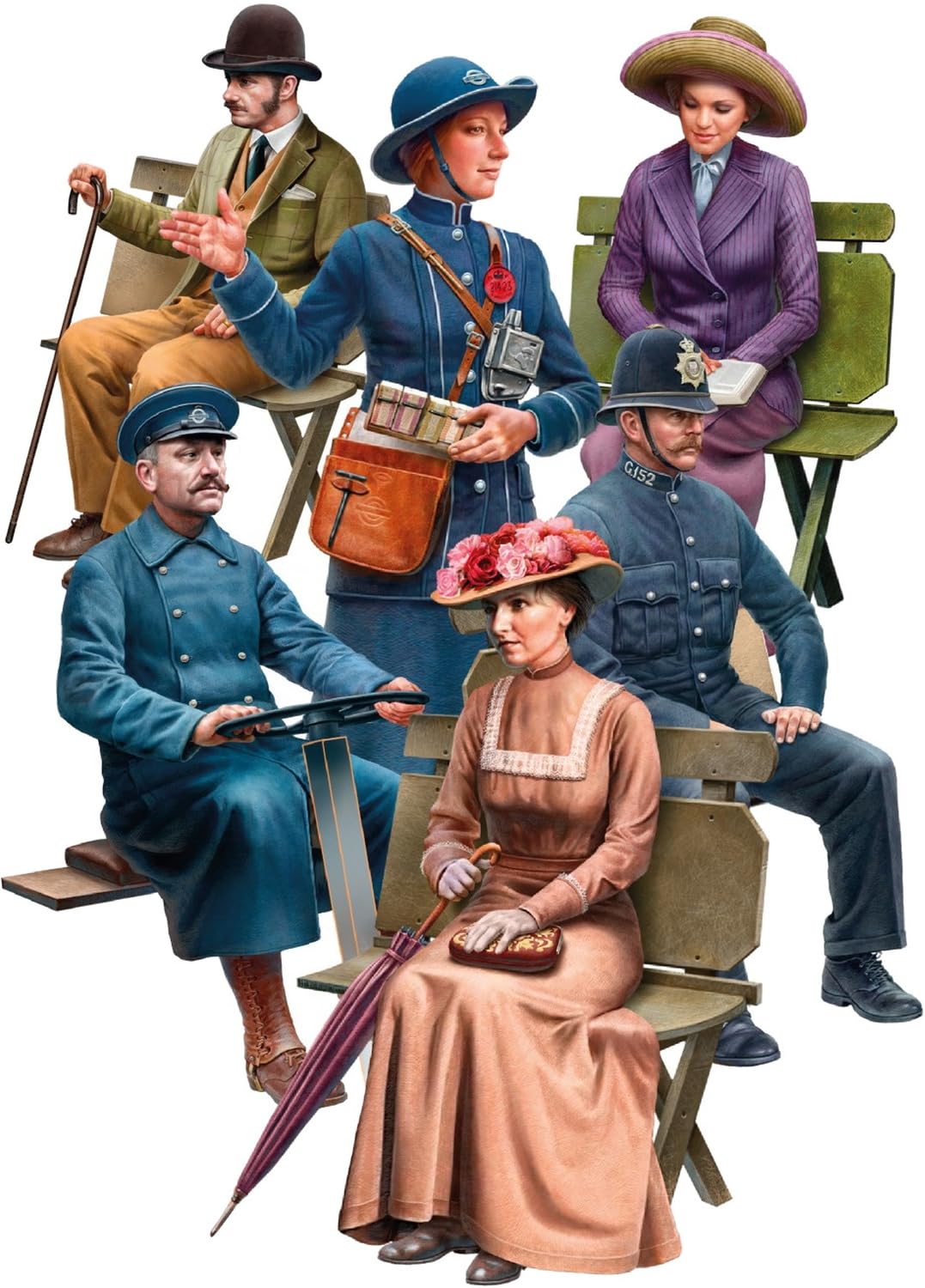 Miniart 1:35 - Omnibus Crew and Passengers, Molded Color