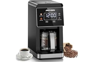 AIRMSEN Grind & Brew Coffee Maker with Built-in Grinder, Single Serve Programmable Machine - 5-Cup Capacity, 3 Grind Settings