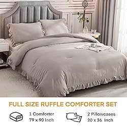 Andency Wheat Ruffle Comforter Full(79x90Inch), 3